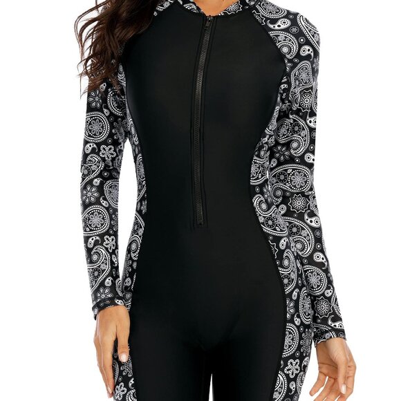 Halcurt Women's Boyleg One Piece Rash Guard with Built in Bra UPF50+ Zip XL NWT - Picture 1 of 1
